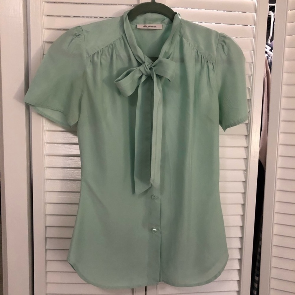 Mint Silk Ulla Johnson Pussy Bow Blouse